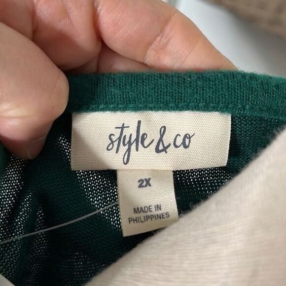 Style & Co Womens Knitted Sweater Adveturine Drop Shoulder Green Size 2X NWT - Picture 10 of 12